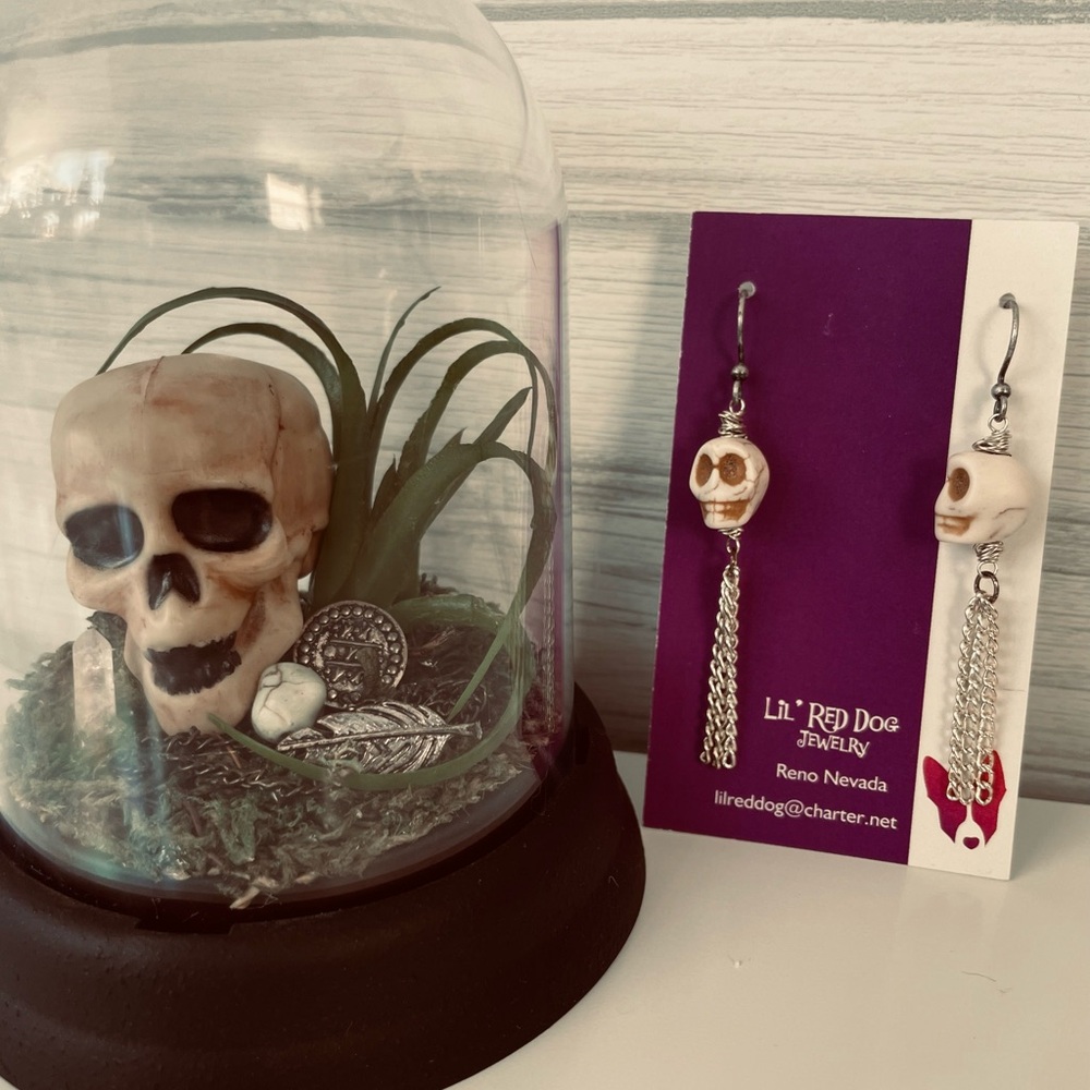 Skull Earrings with Silver Chains